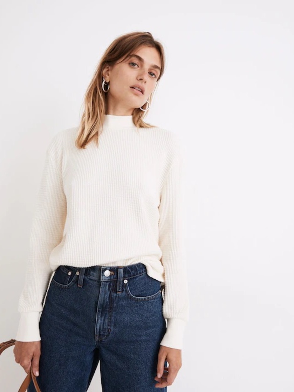 Madewell Mockneck Waffle Sweatshirt Tee Antique Cream S